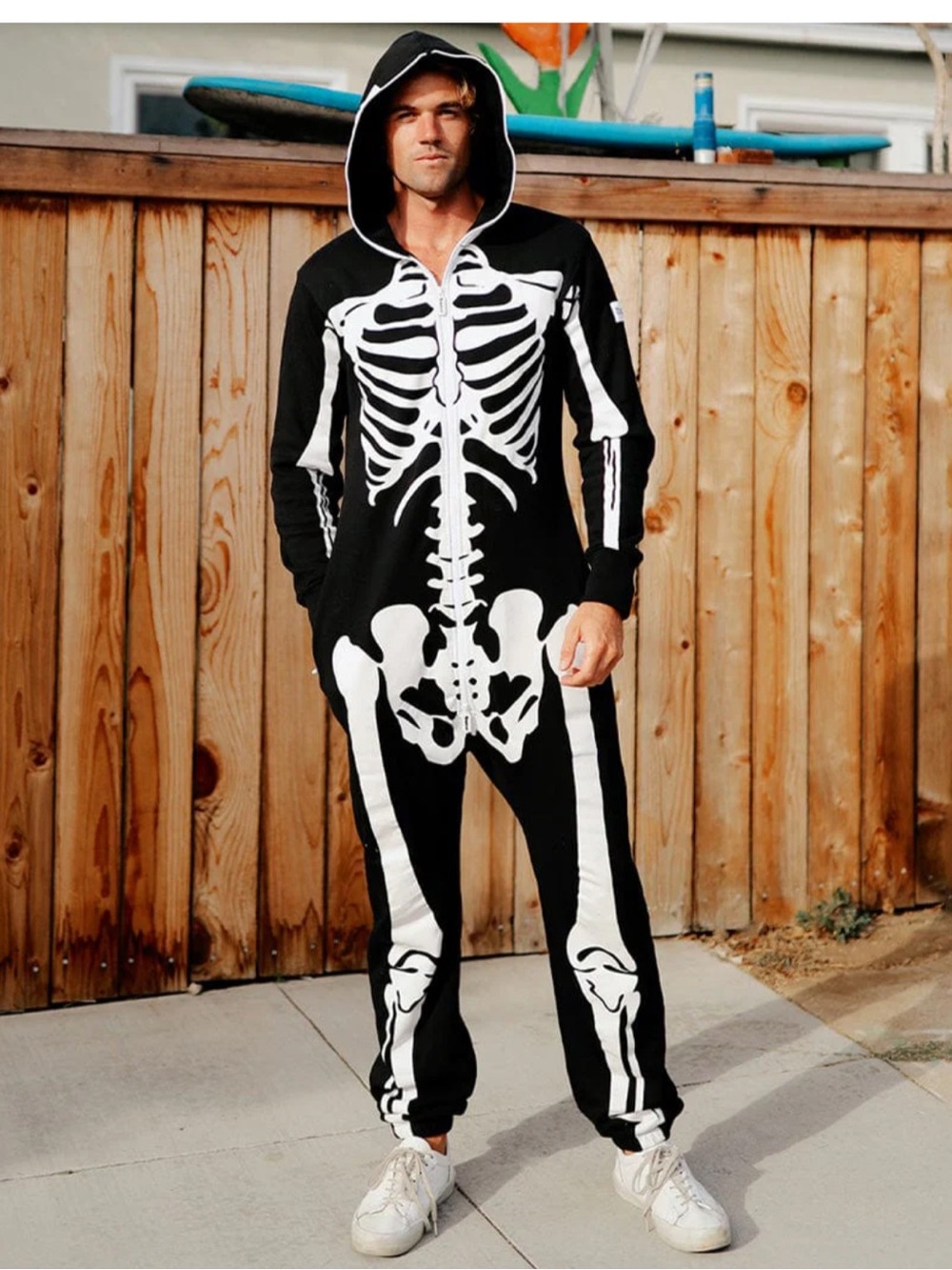 NWT Tipsey Elves Adult Unisex Black Skeleton Onesie Halloween Jumpsuit